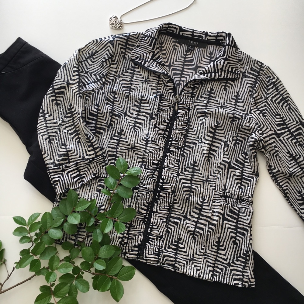Toni Morgan Black/White Zip Jacket, sz S